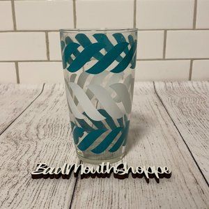 Vintage Retro Mid Century White Blue Swirl Stripe Extra Large Glass Tumbler Cup